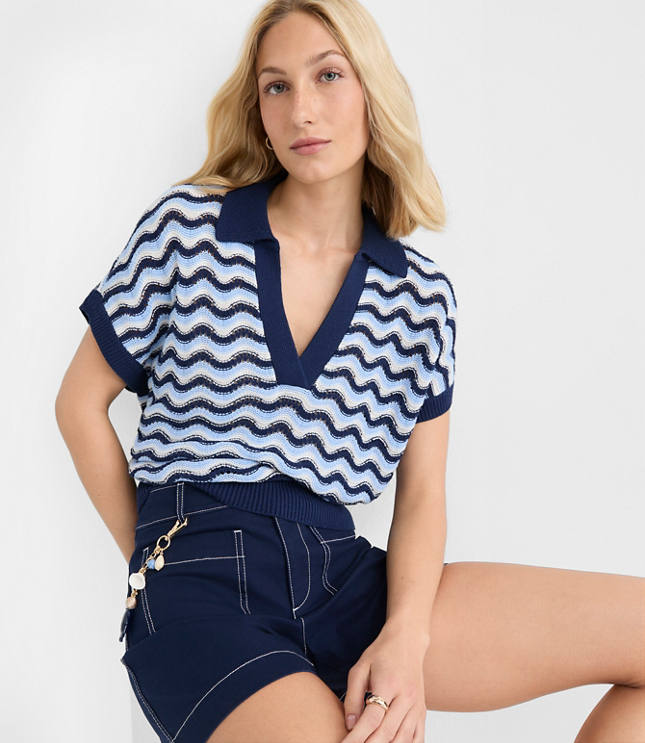 Collared Wave Stitch Wedge Sweater carousel Product Image 1