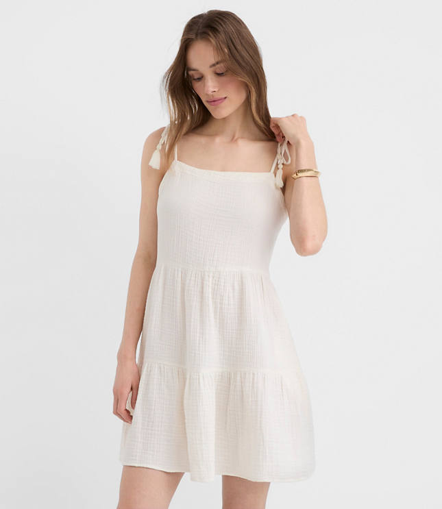 Petite LOFT Beach Tie Strap Triple Cloth Mini Pocket Dress