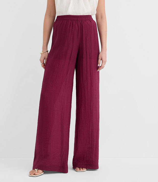 Petite Semi-Sheer Pull On Wide Leg Pants