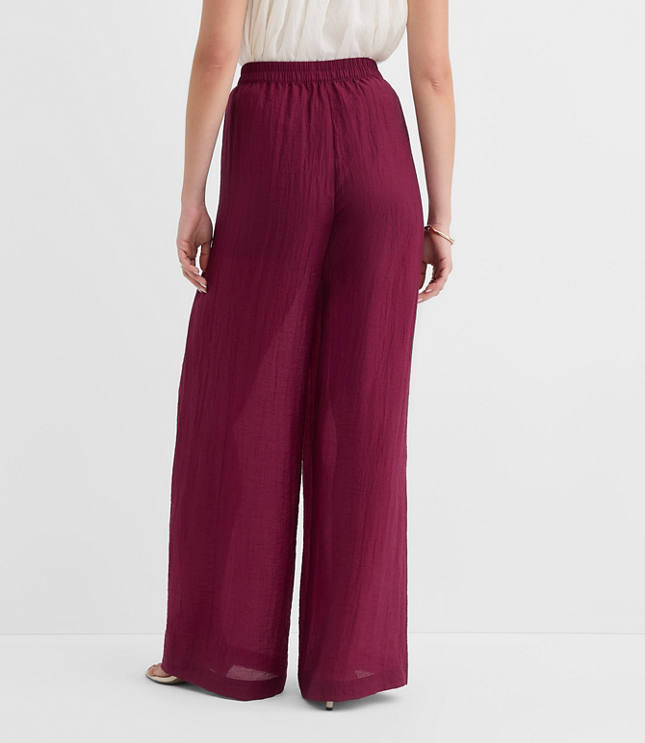 Petite Semi-Sheer Pull On Wide Leg Pants