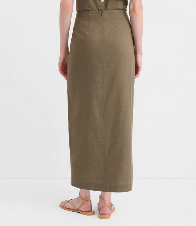 Linen Cotton Button Trim Midi Skirt