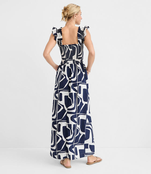 LOFT Beach Geo Poplin Ruffle Strap Maxi Pocket Dress carousel Product Image 3