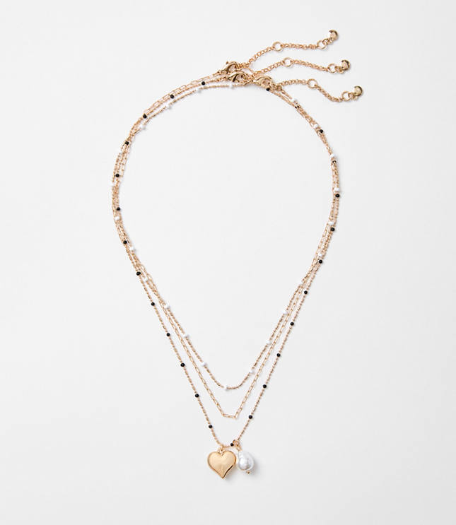 Pearlized Heart Layered Necklace Set