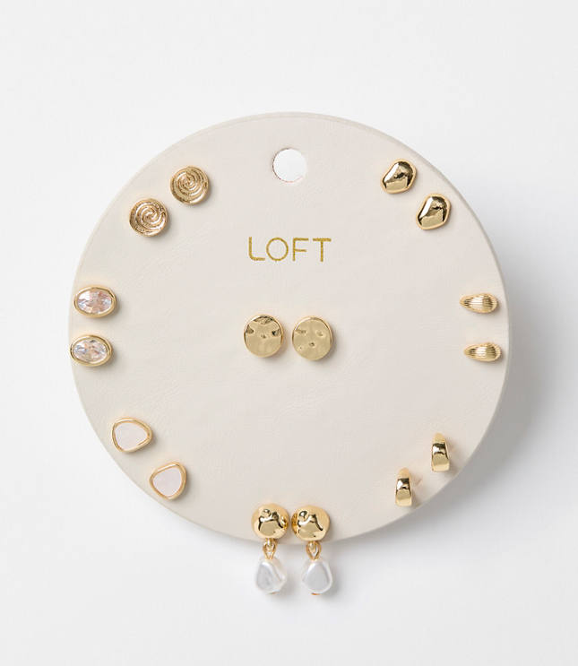 Pearlized Hammered Stud Earring Set