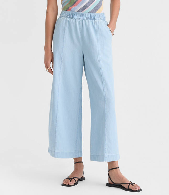 Petite Breezy Wide Leg Crop Pants in Chambray carousel Product Image 2