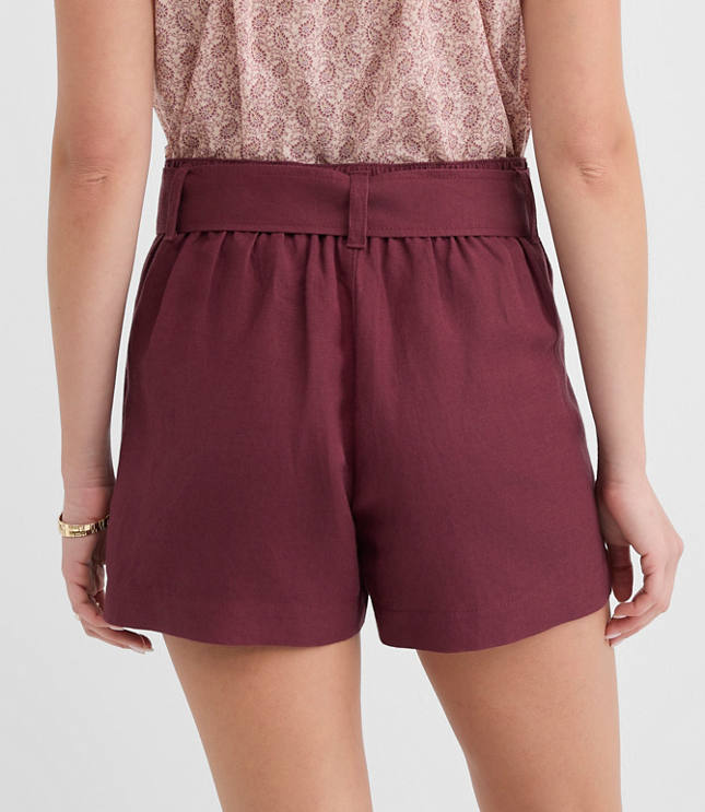 Petite Belted Patch Pocket Shorts in Linen Blend