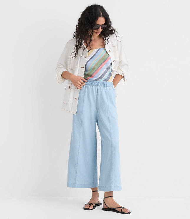Tall Breezy Wide Leg Crop Pants in Chambray carousel Product Image 1