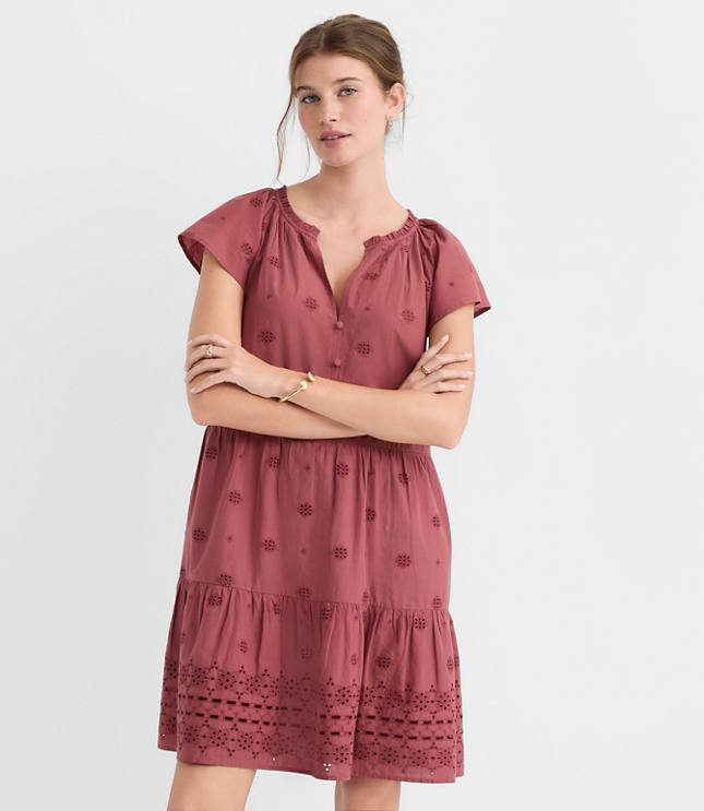 Eyelet Flutter Tiered Mini Dress