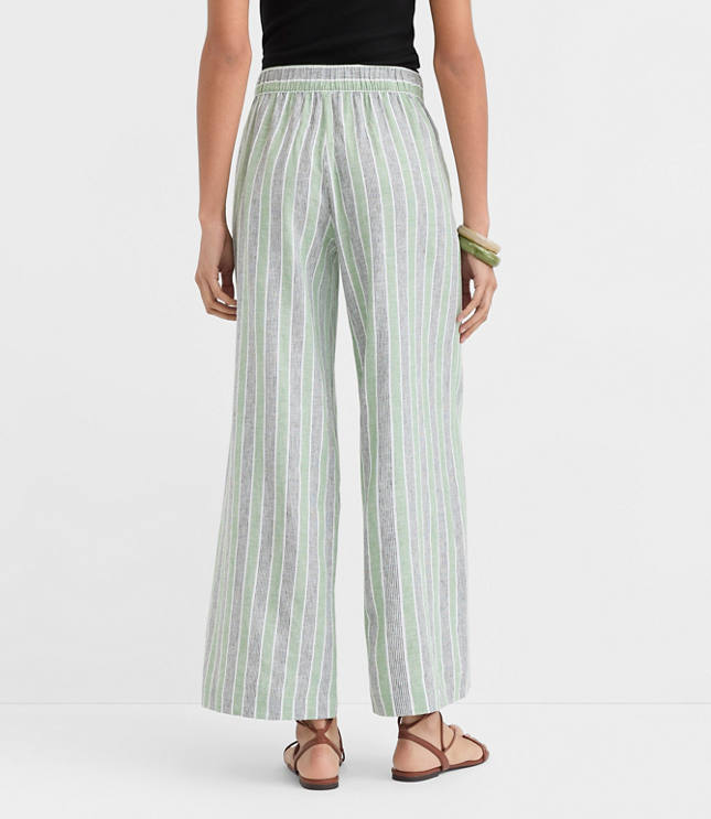 Pull On Wide Leg Pants in Striped Linen Cotton