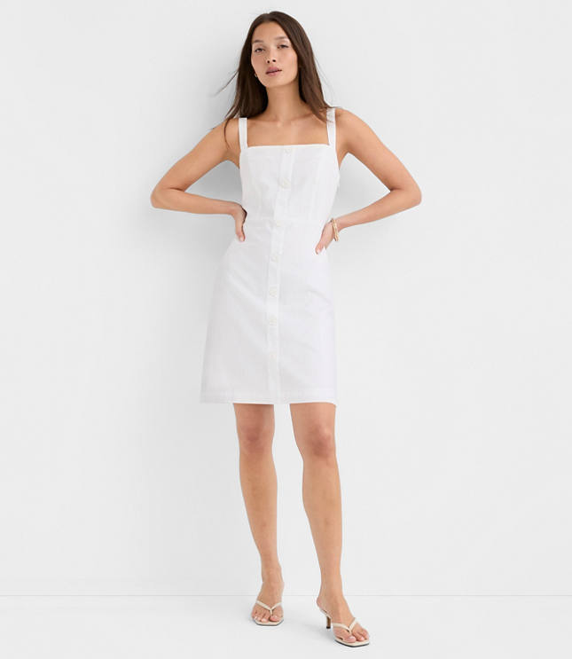 Petite Linen Cotton Button Strappy Mini Dress