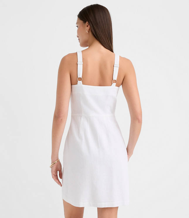 Petite Linen Cotton Button Strappy Mini Dress