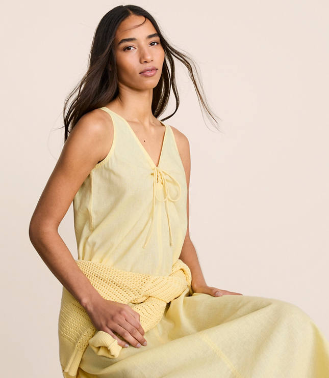 Petite Lou & Grey Linen Cotton Tie Keyhole Maxi Pocket Dress