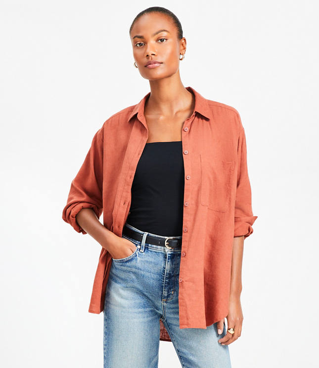 Petite Linen Blend Everyday Oversized Pocket Shirt