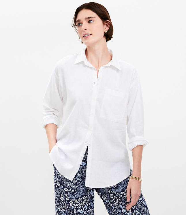 Petite Linen Blend Everyday Oversized Pocket Shirt