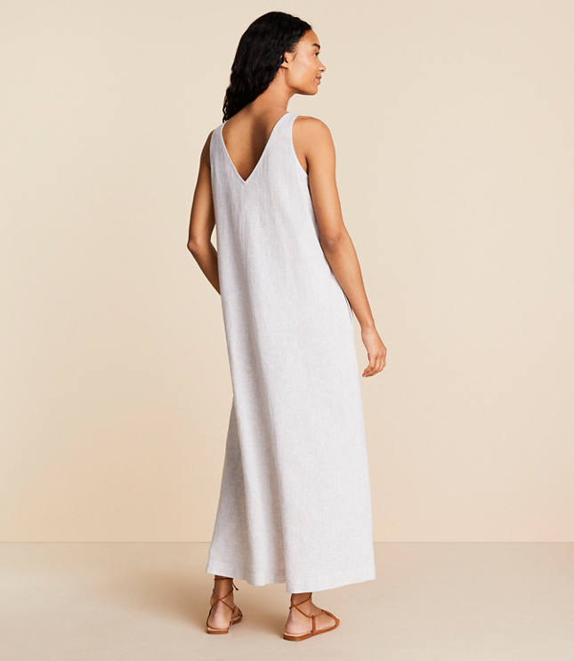 Lou & Grey Crosshatch Linen Cotton Tie Keyhole Maxi Pocket Dress
