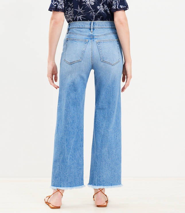 Petite Curvy Frayed High Rise Wide Leg Crop Jeans in White