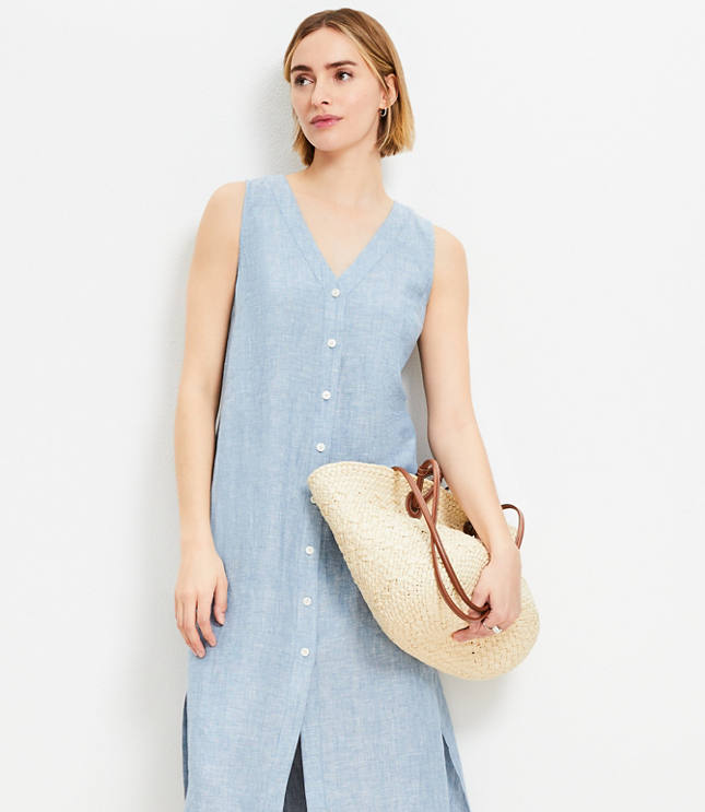 Petite Linen Vest Midi Dress