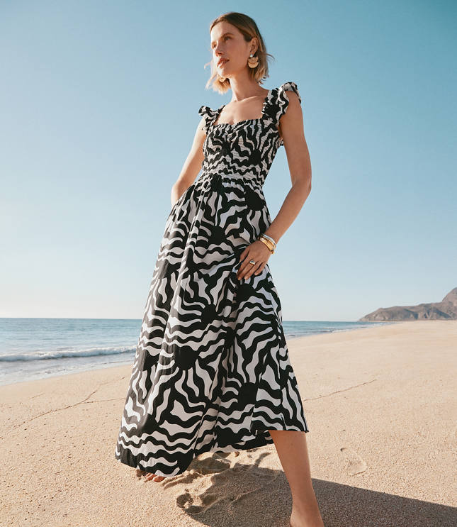 LOFT Beach Sunny Poplin Ruffle Strap Maxi Pocket Dress