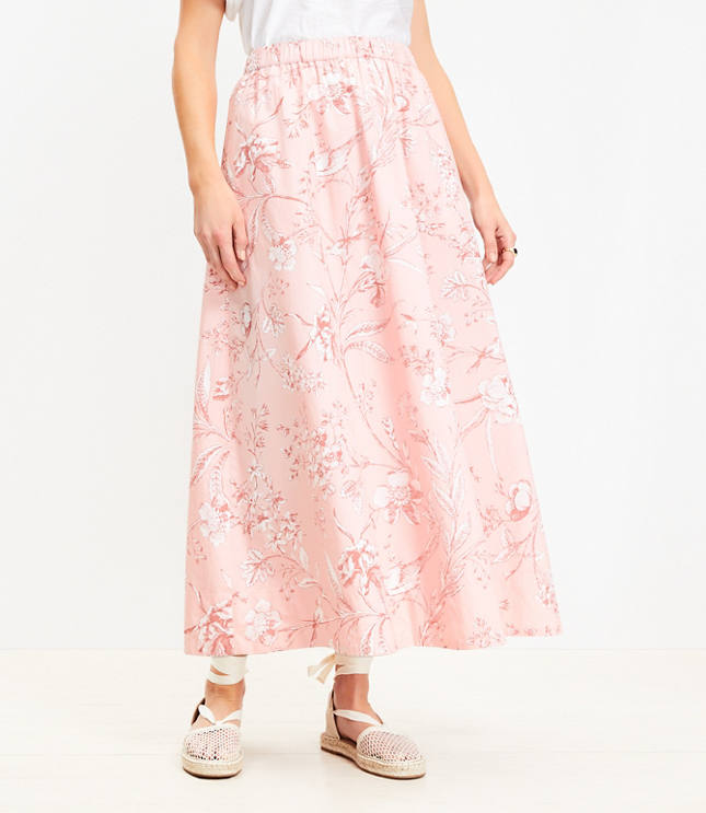 Petite Bird Toile Poplin Pull On Maxi Pocket Skirt