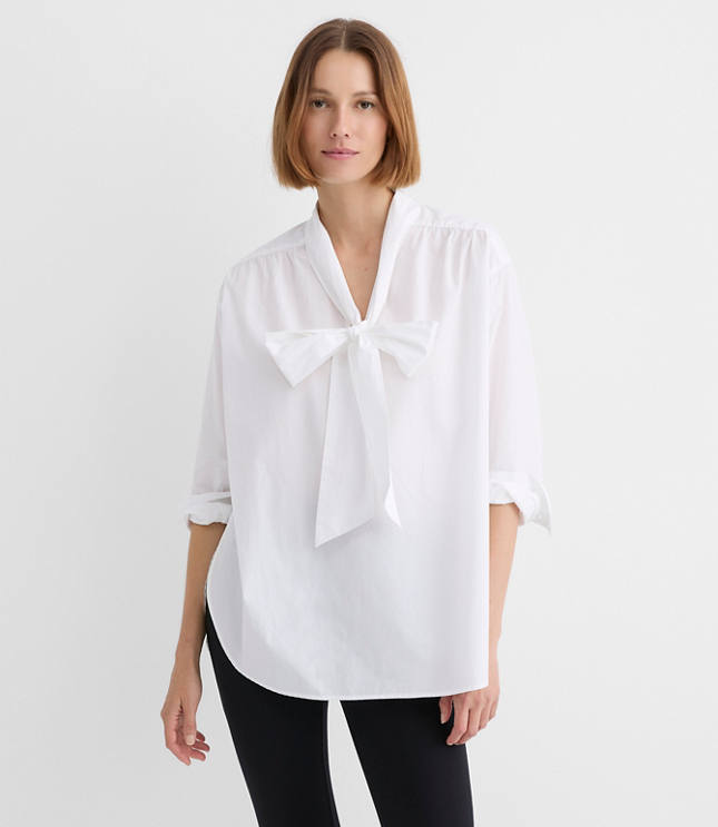Bow Poplin Tunic Blouse