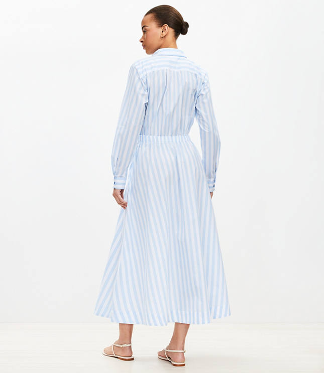 Petite Striped Poplin Tie Front Pocket Shirtdress