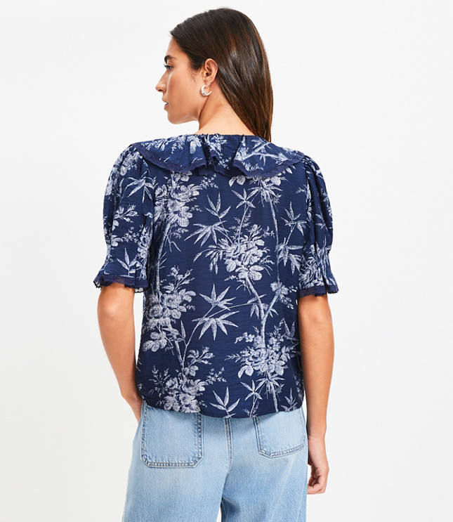 Palm Lace Trim Ruffle Blouse