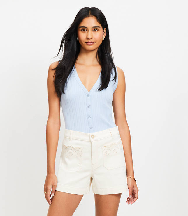 Eyelet Pocket Palmer Denim Shorts in Ivory
