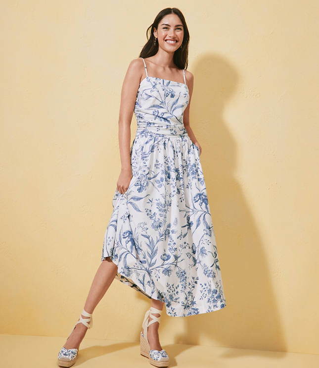 Bird Toile Strappy Midi Pocket Dress