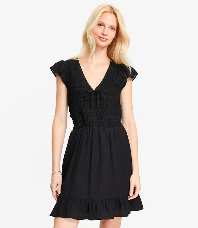 Tie Smocked Mini Pocket Dress