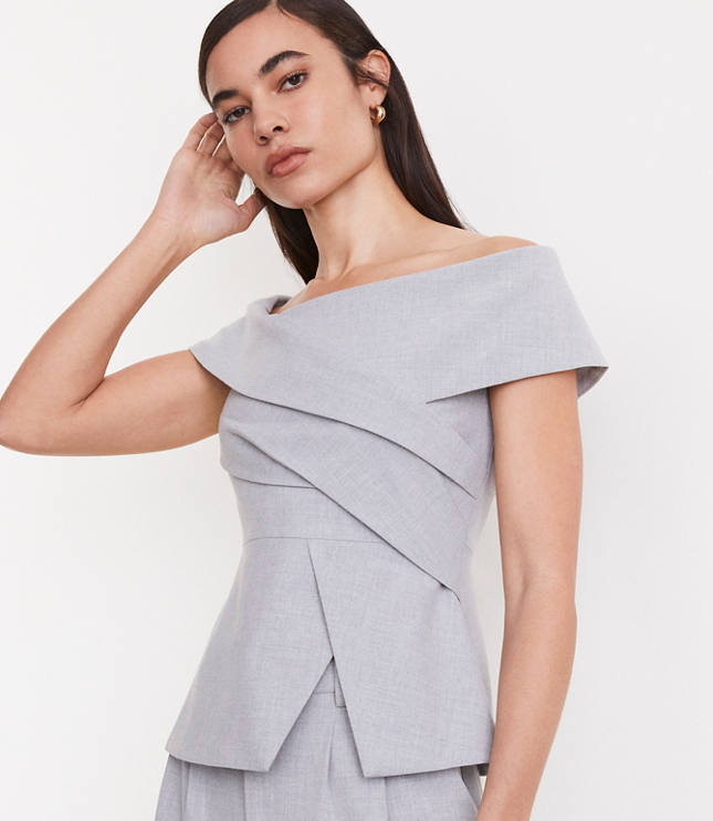 Petite LOFT Versa Seasonless Stretch Asymmetrical Off The Shoulder Top