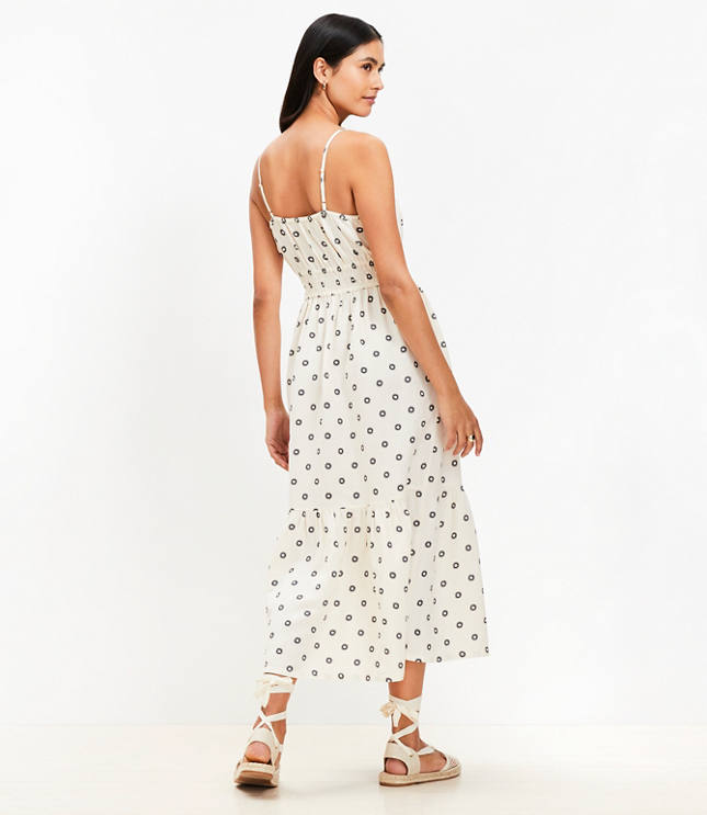 Dotted Tie Linen Blend Strappy Midi Dress
