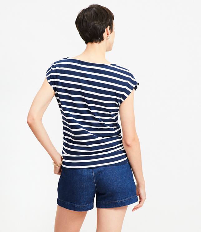 Petite Stripe Ruched Boatneck Pocket Tee