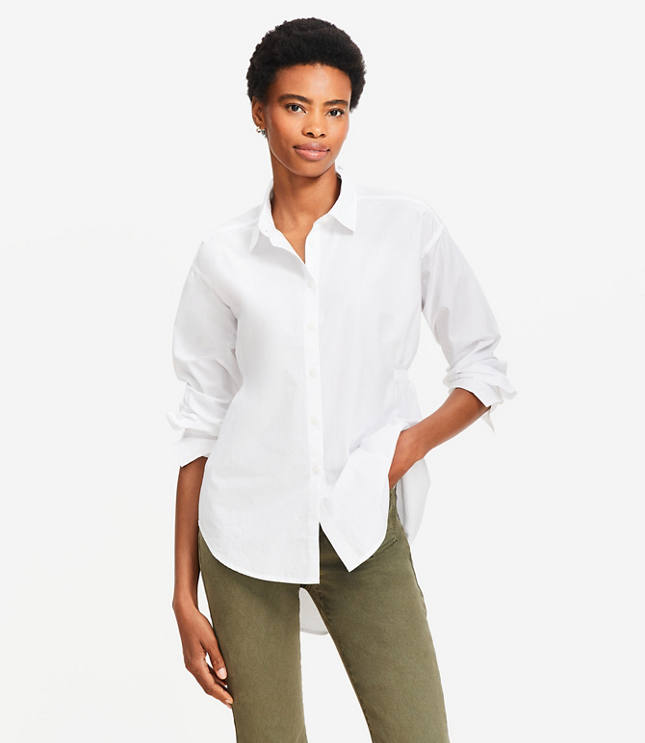 Poplin Cutout Back Tunic Shirt