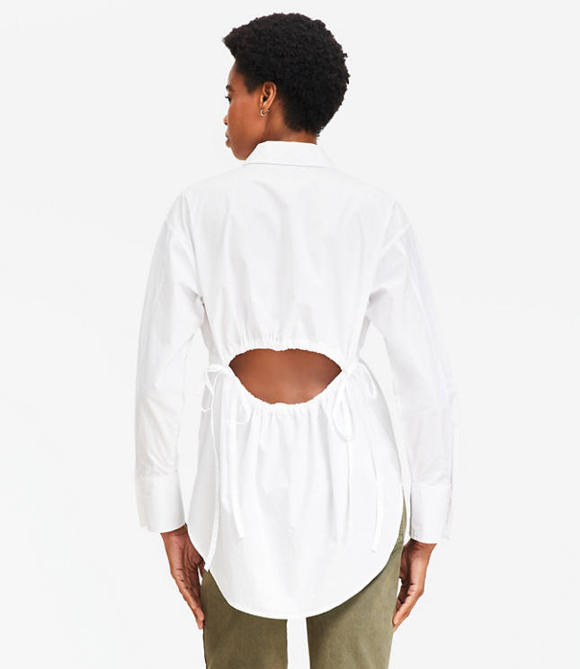 Poplin Cutout Back Tunic Shirt