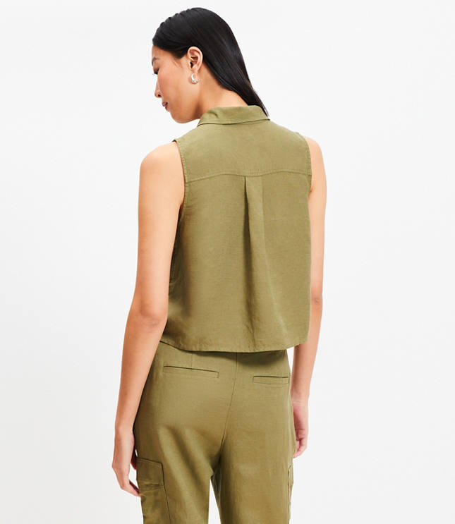 Petite Linen Blend Sleeveless Pocket Shirt
