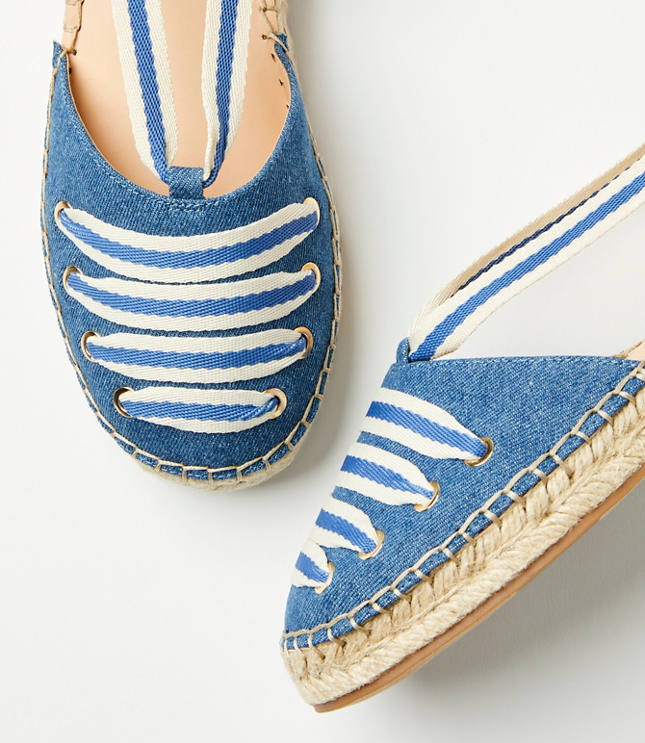 Chambray Lace Up Flat Espadrilles
