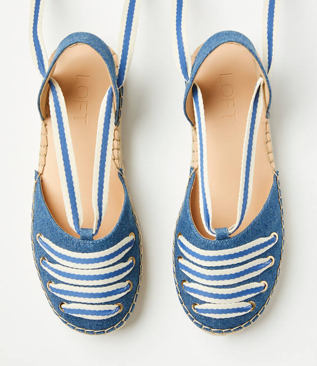 Chambray Lace Up Flat Espadrilles