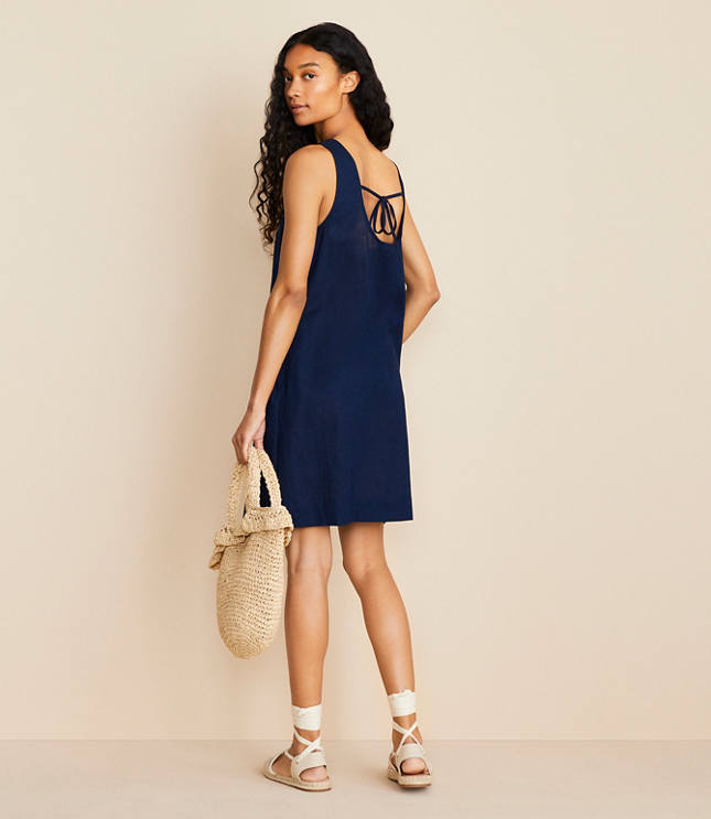 Lou & Grey Linen Cotton Tie Back Mini Pocket Dress