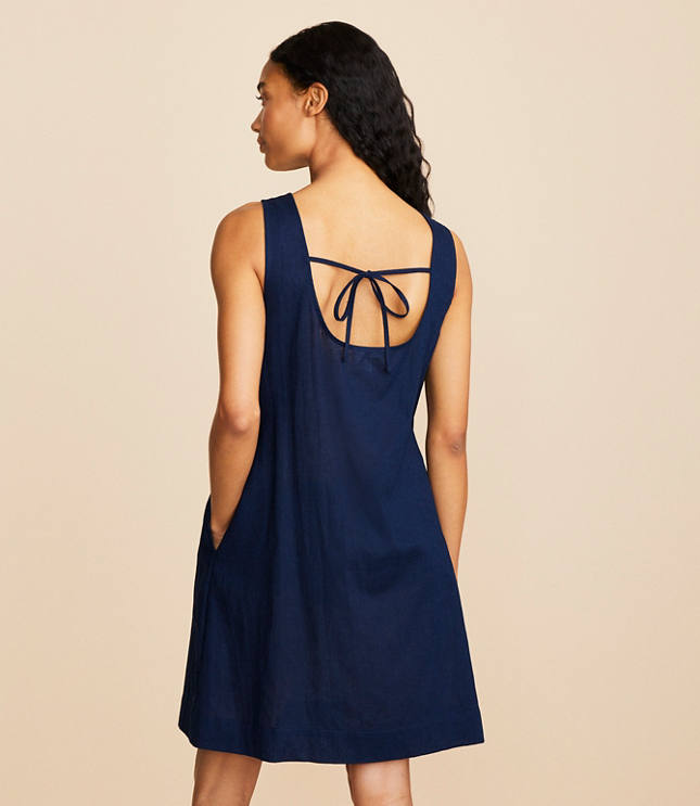 Lou & Grey Linen Cotton Tie Back Mini Pocket Dress