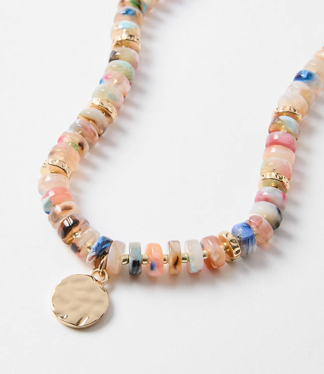 Multicolored Tortoiseshell Print Spliced Coin Necklace