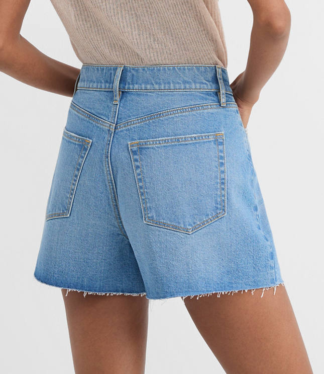 Rivete Tall Curvy High Rise Cut Off Denim Shorts Mid Wash