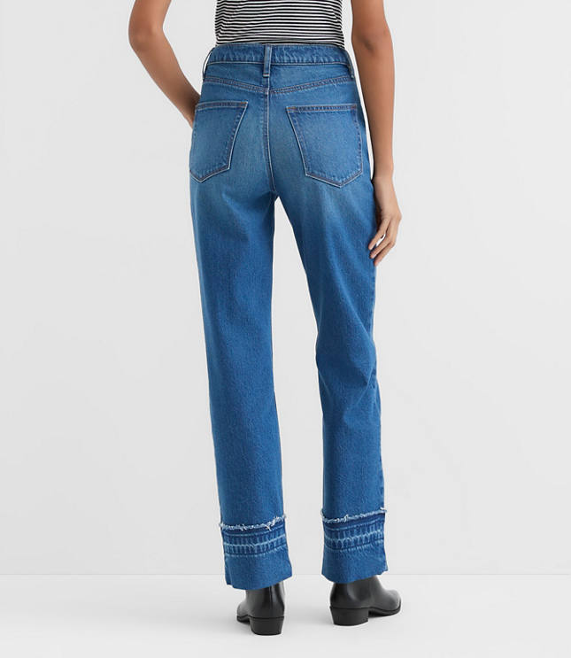 Rivete Tall Curvy Unpicked Cuffed High Rise Straight Jeans in Authentic Indigo