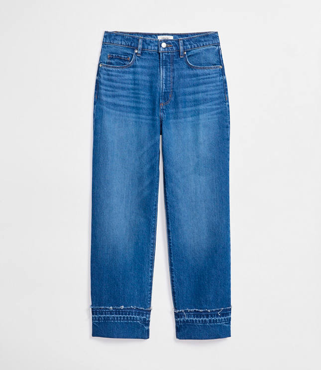 Rivete Tall Curvy Unpicked Cuffed High Rise Straight Jeans in Authentic Indigo