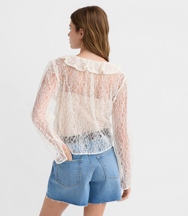 Petite Lace Ruffle V-Neck Blouse