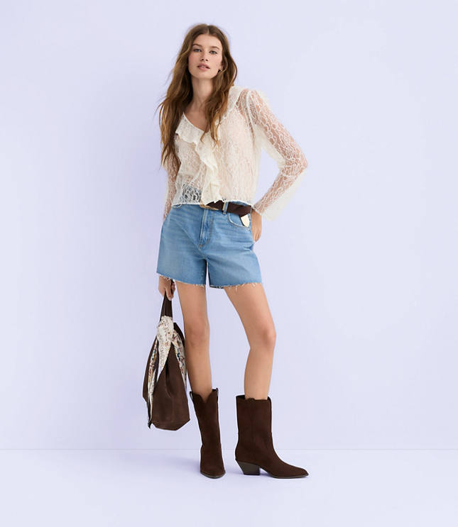 Petite Lace Ruffle V-Neck Blouse