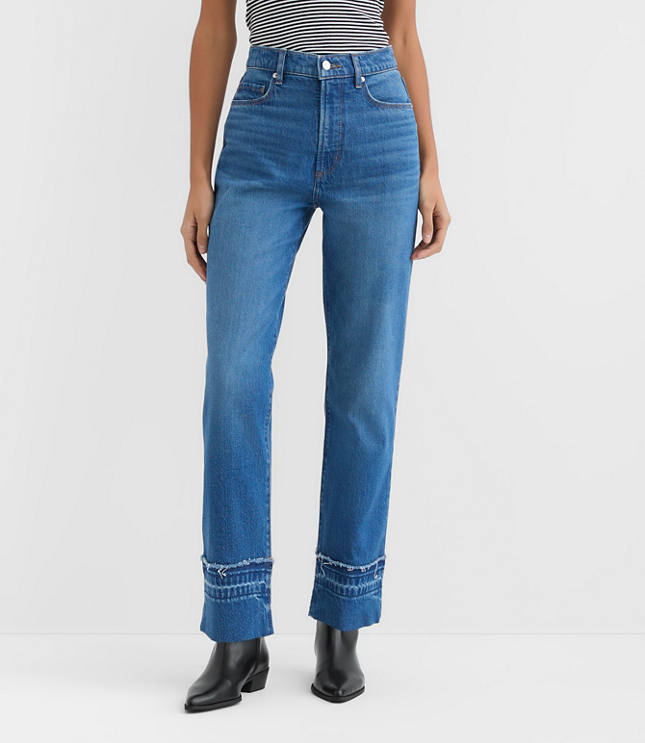 Rivete Tall Unpicked Cuffed High Rise Straight Jeans in Authentic Indigo