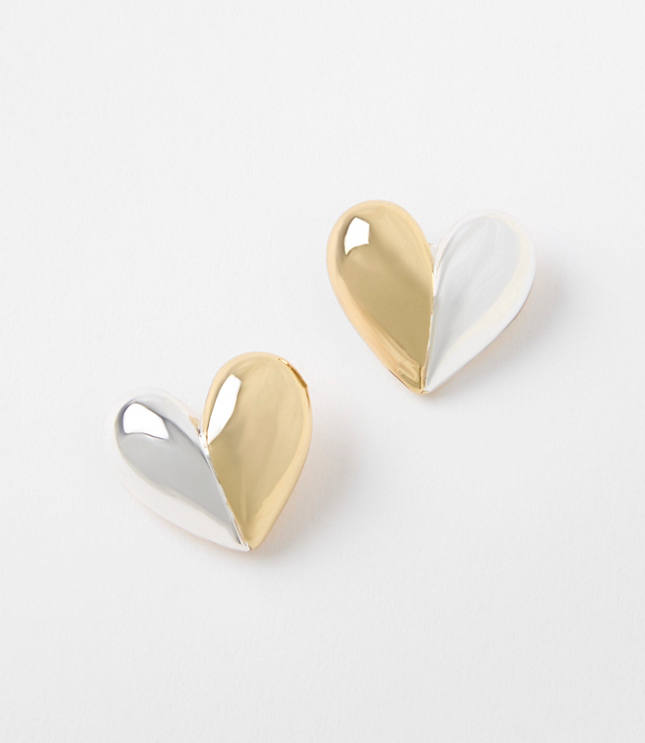 Mixed Metal Heart Stud Earrings
