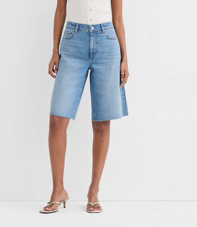 Rivete Tall Curvy High Rise Denim Bermuda Shorts in Vintage Mid Wash