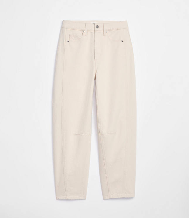 Rivete Tall Seamed High Rise Barrel Jeans in Ivory