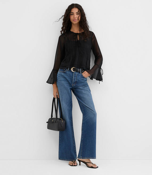 Petite Pintucked Bow Blouse